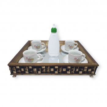 Bandeja Espelhada Média Com Pés Decoração Mesa Mosaico